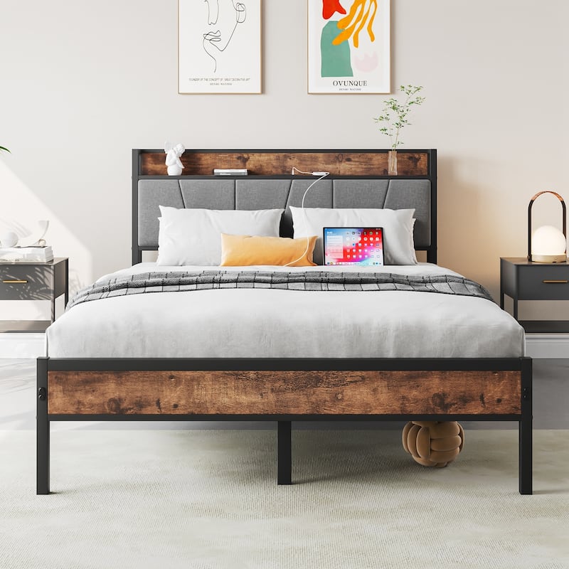 Storage Bed Headboard with Charging Station