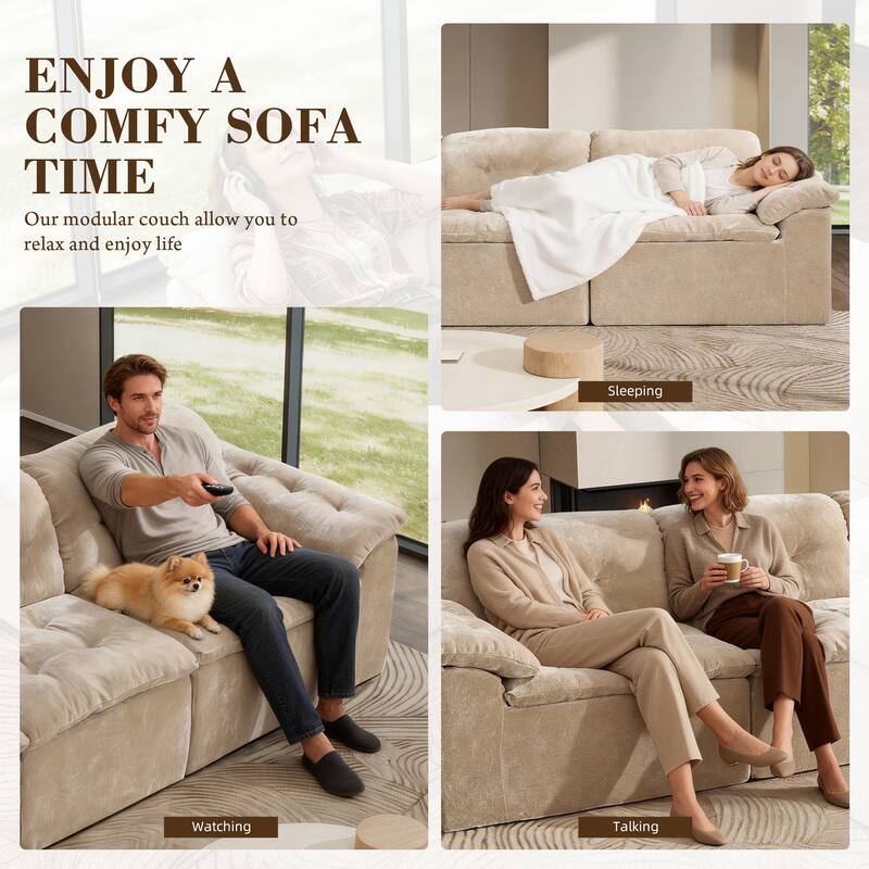 Rossetta Modular Design Cushioned Modular Chenille Fabric Sleeper Loveseat Sofa
