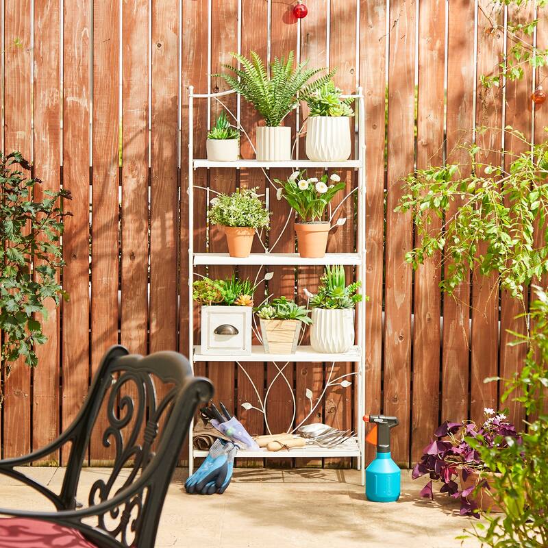 Glitzhome Multifunctional 3 or 4-Tiers Metal Plant Shelving Planter Stands Flower Pot Shelf One-step Fordable Design