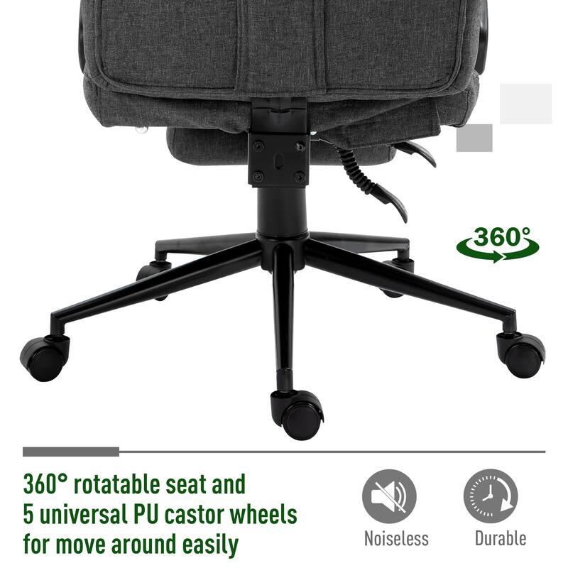 Vinsetto Executive Linen Fabric Home Office Chair with Retractable Footrest, Headrest, and Lumbar Support