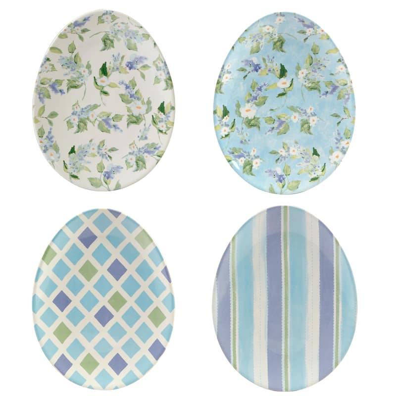 Certified International Easter Morning 10" Oval Egg Plates, Set of 4 - 10" x 8" x 1"