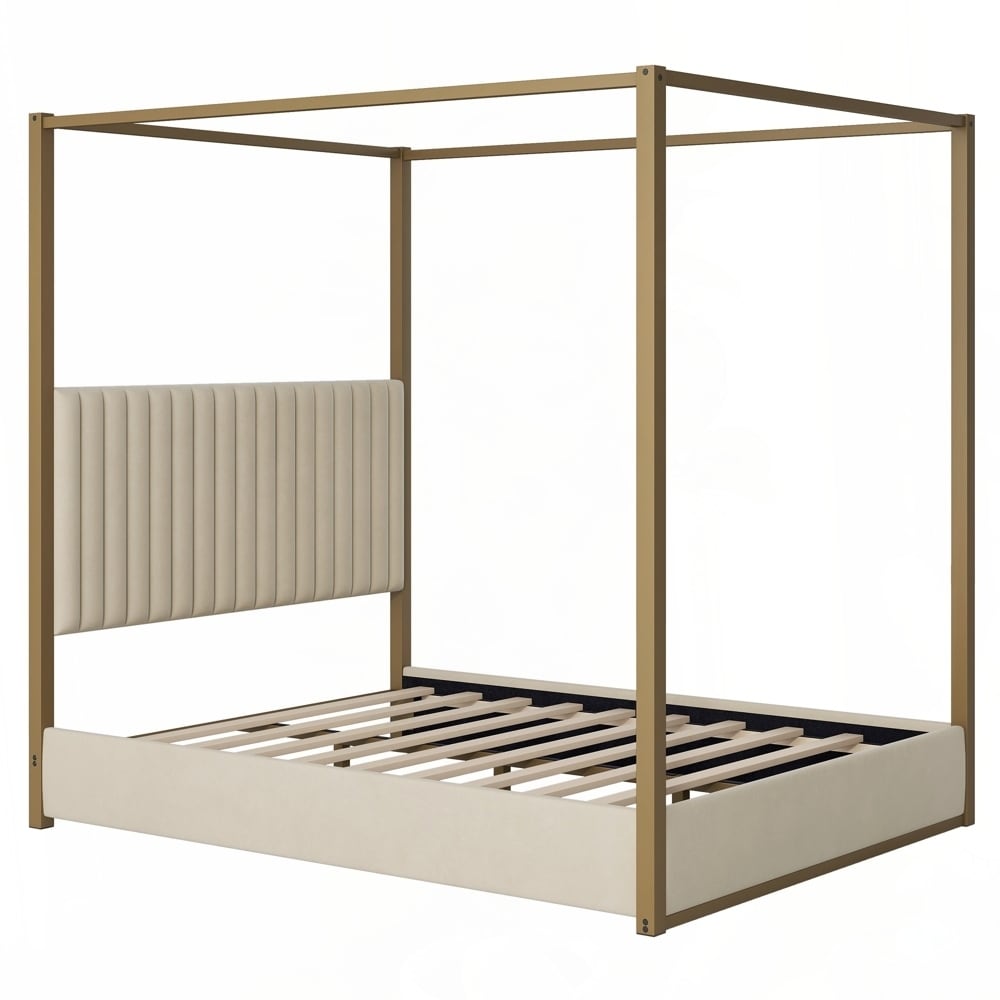 Upholstery Canopy Platform Bed with Headboard and Metal Frame