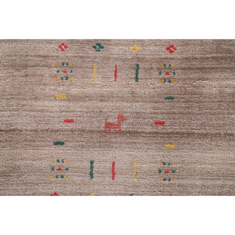 Beige Gabbeh Area Rug Hand-Knotted Wool Carpet - 7'9" x 9'8"