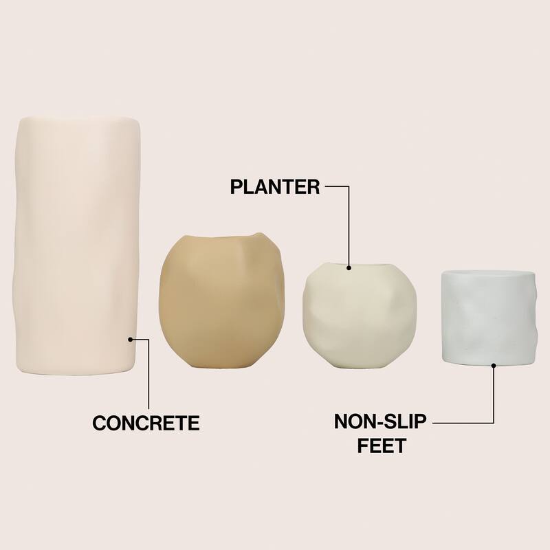 JONATHAN Y Linden Handmade Concrete Organic Sculptural Cylinder and Round Planter Set with Drainage Holes (Set of 4)