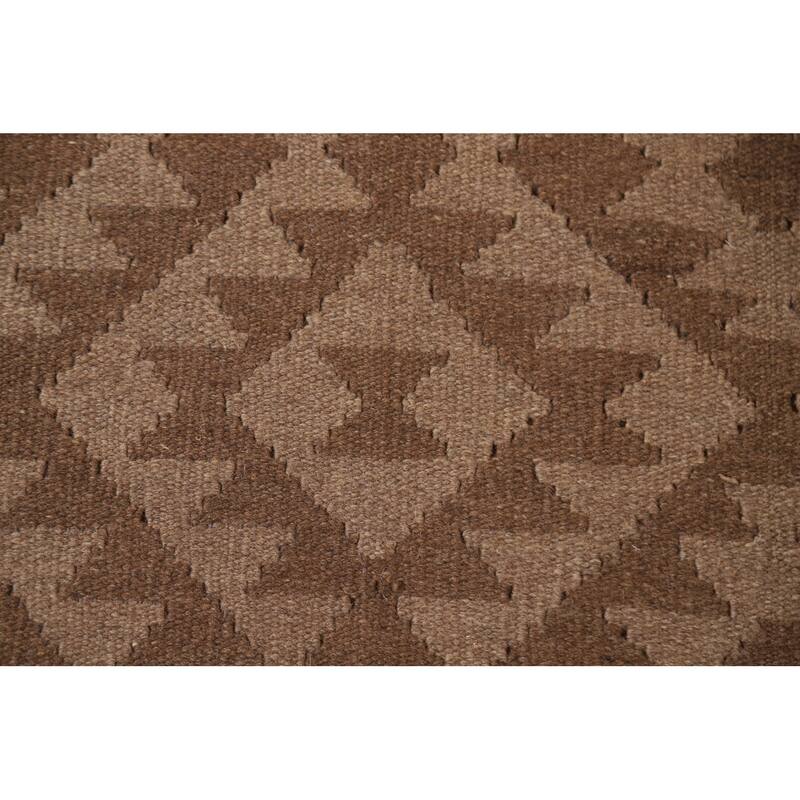 Brown Kilim Oriental Area Rug Flat-weave Reversible Wool Carpet - 5'3" x 7'8"