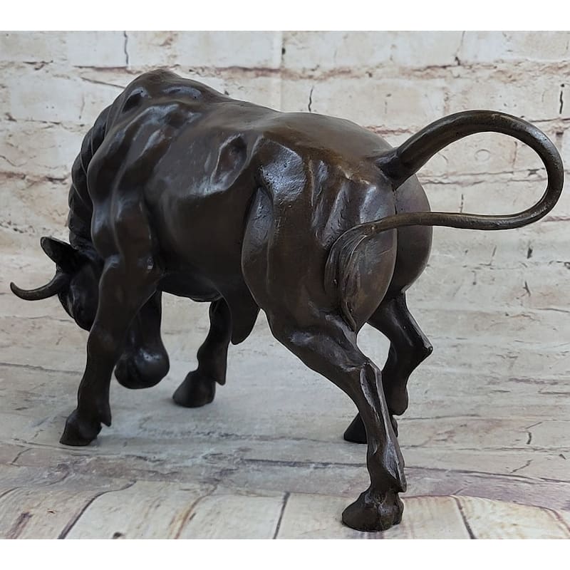 Signed Milo Male Imitative Bull Spanish Bronze Sculpture Marble Base Statue Figurine Decor