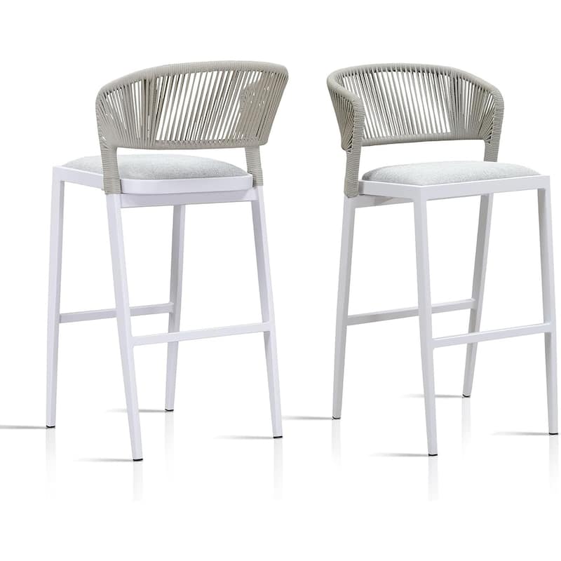 PURPLE LEAF Bar Stool Set of 2 Outdoor Rattan Bar Chair with Back Metal Bar Height Stool Wicker Barstool Dark Grey - N/A - BarHeight-Stone Cushion