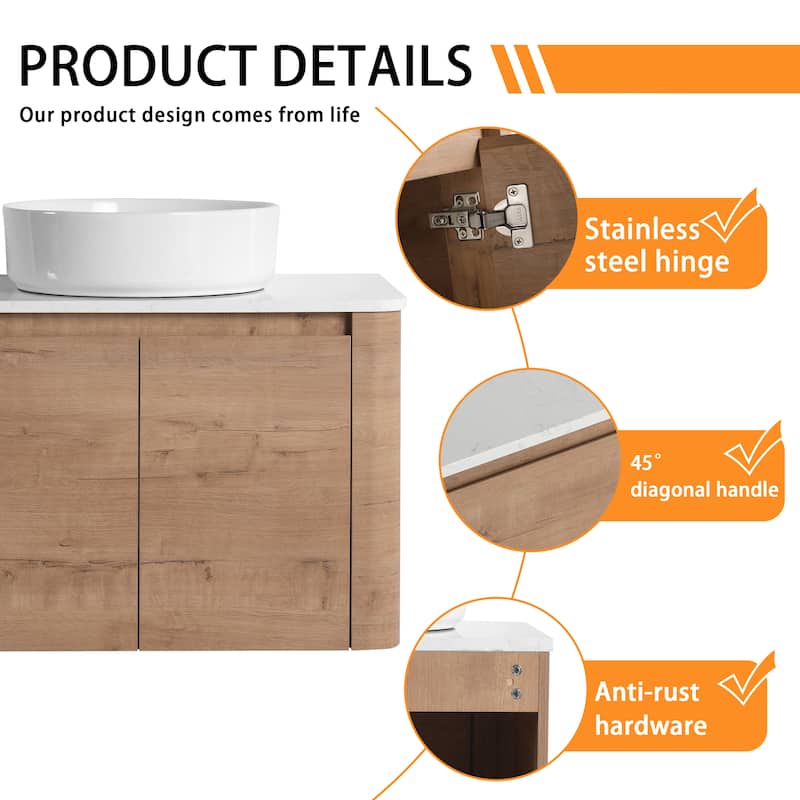 Bathroom Vanity With Sink In 24/30 Inch, Floating Bathroom Vanity With Soft Close Door