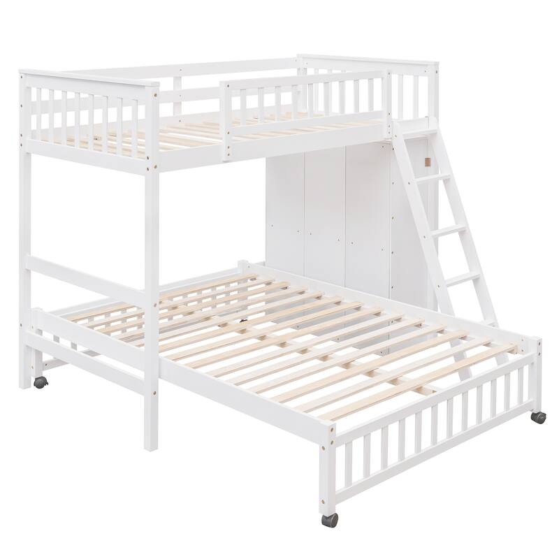 Wooden Twin Over Full Bunk Bed with Storage Drawers and Flexible Shelves - Sturdy Construction, Space-Saving Solution