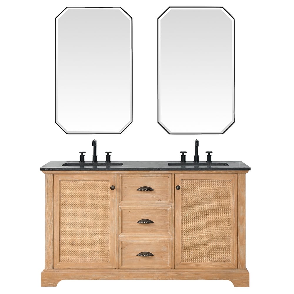 Hervas Bath Vanity with Natural Marble Top and Mirror