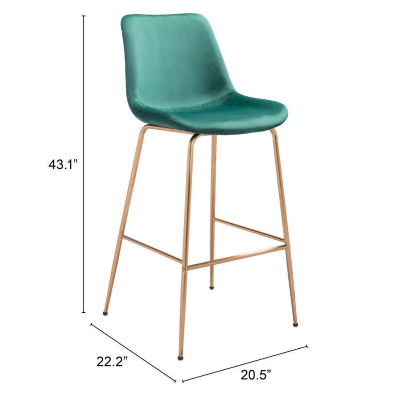 31" Modern Non-Swivel Velvet Bar Chair with Steel Frame and Low Back Bucket Seat Footrest - 20.9”W x 22.2”D x 43.1”H