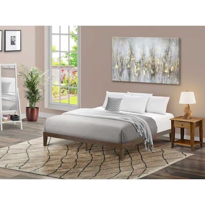 King Size Platform Bed - Modern Wood Bed Frame with Solid Wood Legs - Walnut Finish Bedroom Furniture