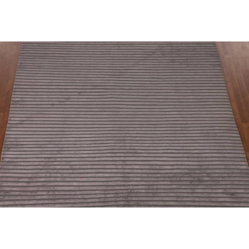 All-Over Striped Nepalese Oriental Area Rug Handmade Wool Carpet - 8'1" x 9'8"