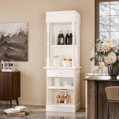 70.9" Tall Vintage Pantry Cabinet Storage Organizer with Drawer & Cabriole Legs