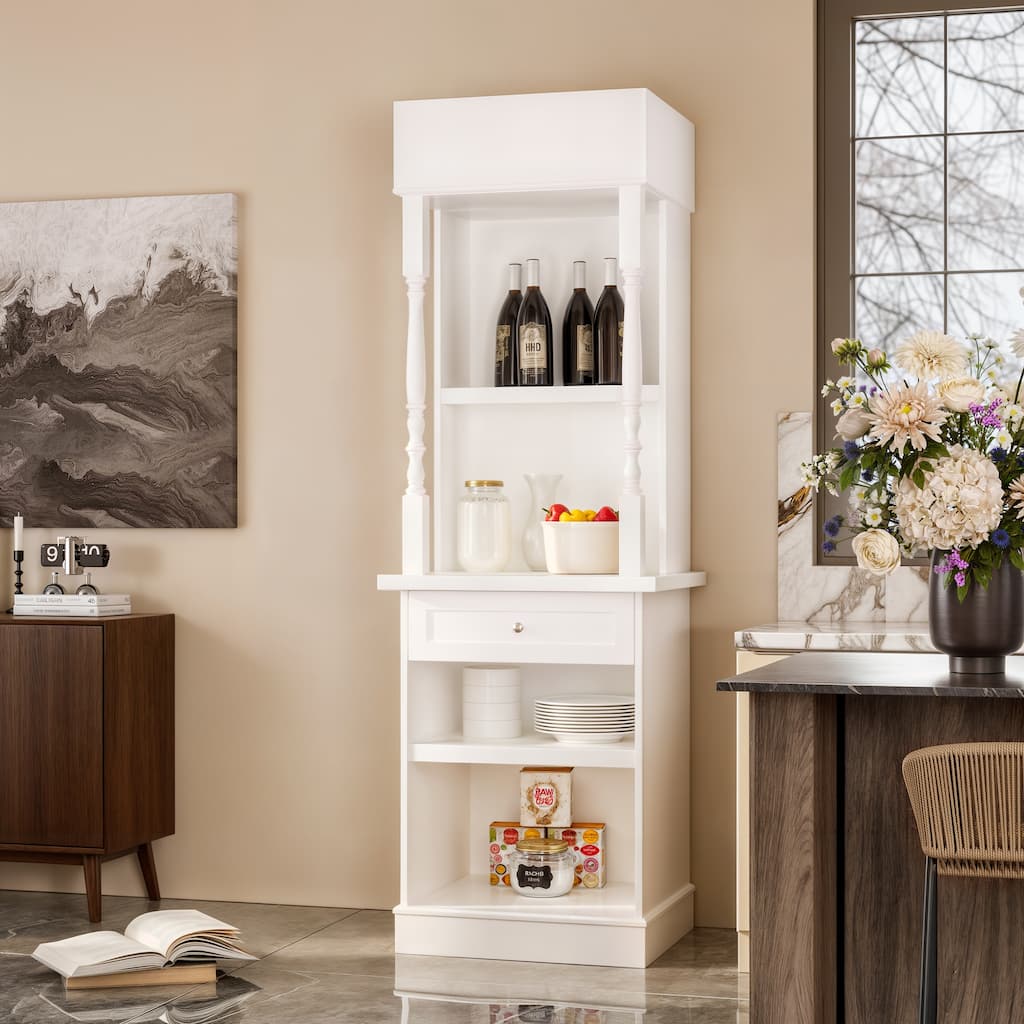 70.9" Tall Vintage Pantry Cabinet Storage Organizer with Drawer & Cabriole Legs
