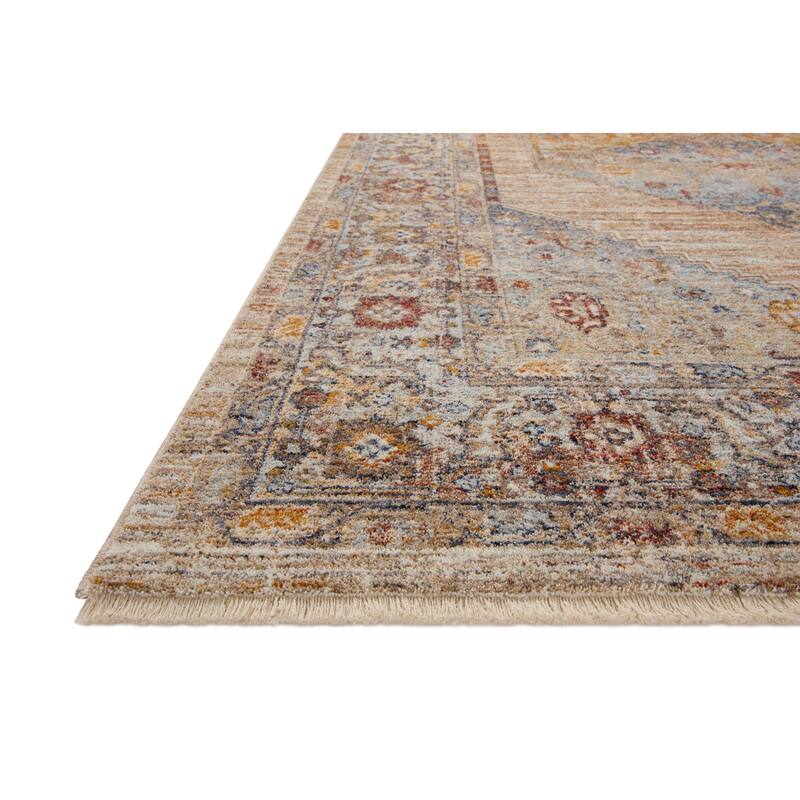 Alexander Home Anniki Distressed Sunset Medallion Area Rug with Micro Fringe