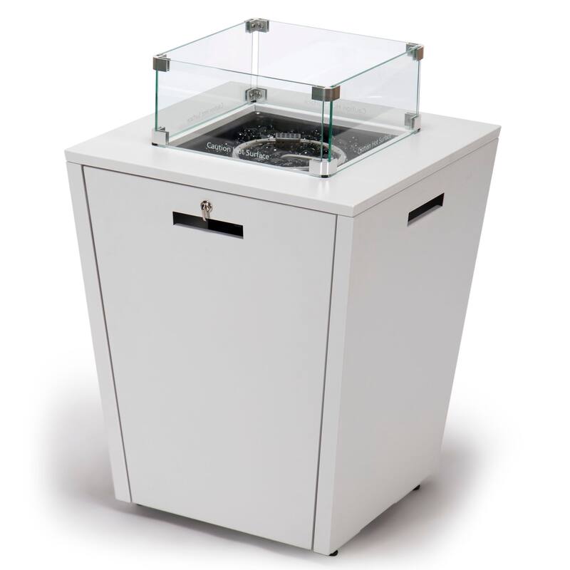 Chelsea Outdoor Aluminum Square Propane Fire Pit Table with Glass Wind Guard for Patio, Deck, Backyard CSA Certified Fire Table - White