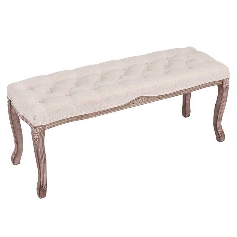 CO-Z Long French Vintage Upholstered Bench with Carved Wood Frame