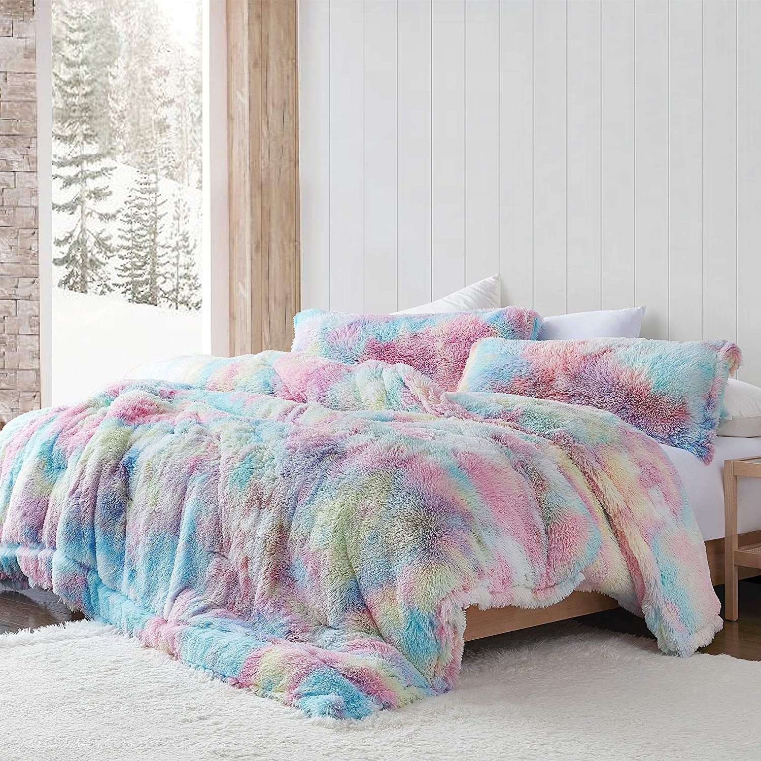 Unicorn rainbow faux fur comforter set outlet