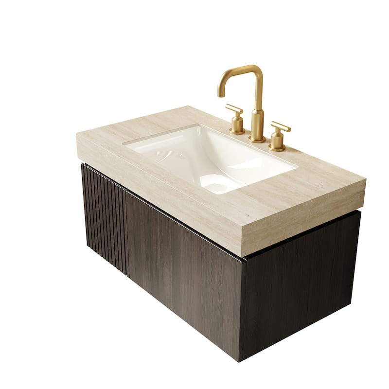 Floating Bathroom Vanity with Undermount Ceramic Basin with 3 Pre-drilled Faucet Holes