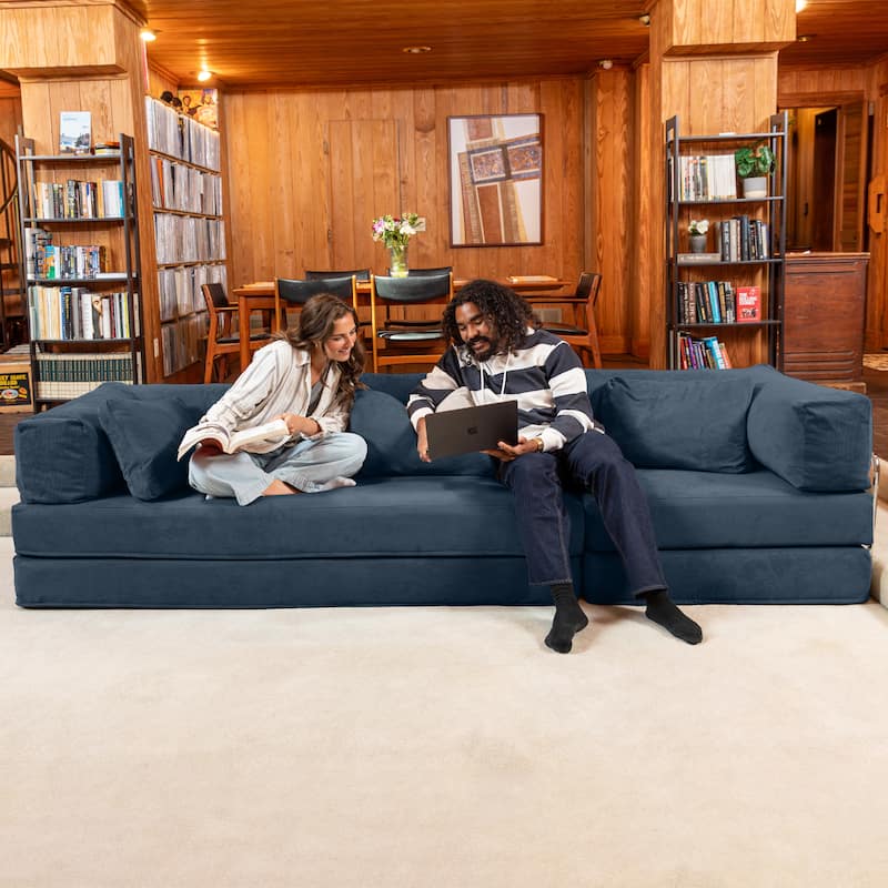 Jaxx Unsofa Modular Convertible Sectional Sofa with Fold Out King Sleeper Bed - 3-Seat Sofa. - Corduroy Indigo Blue