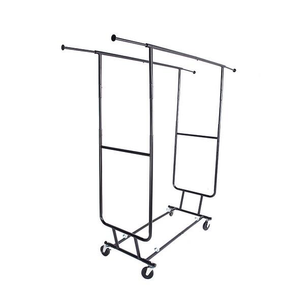 Heavy Duty Steel Doublebar Garment Rack Hanger Black and Chrome Plated