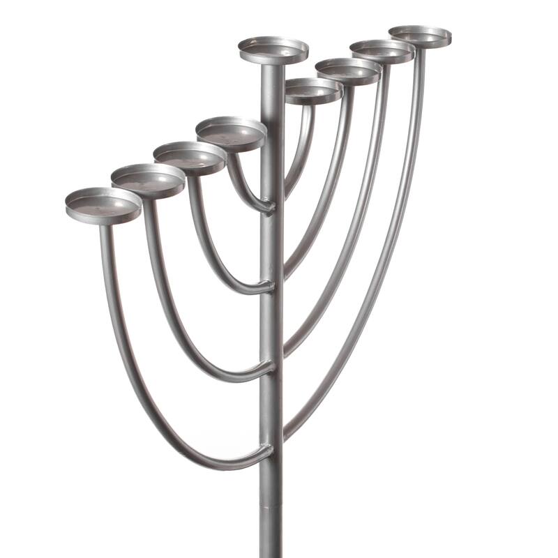 Silver 9 Branch Thin Pipe Hanukkah Menorah, Metal-Aluminum