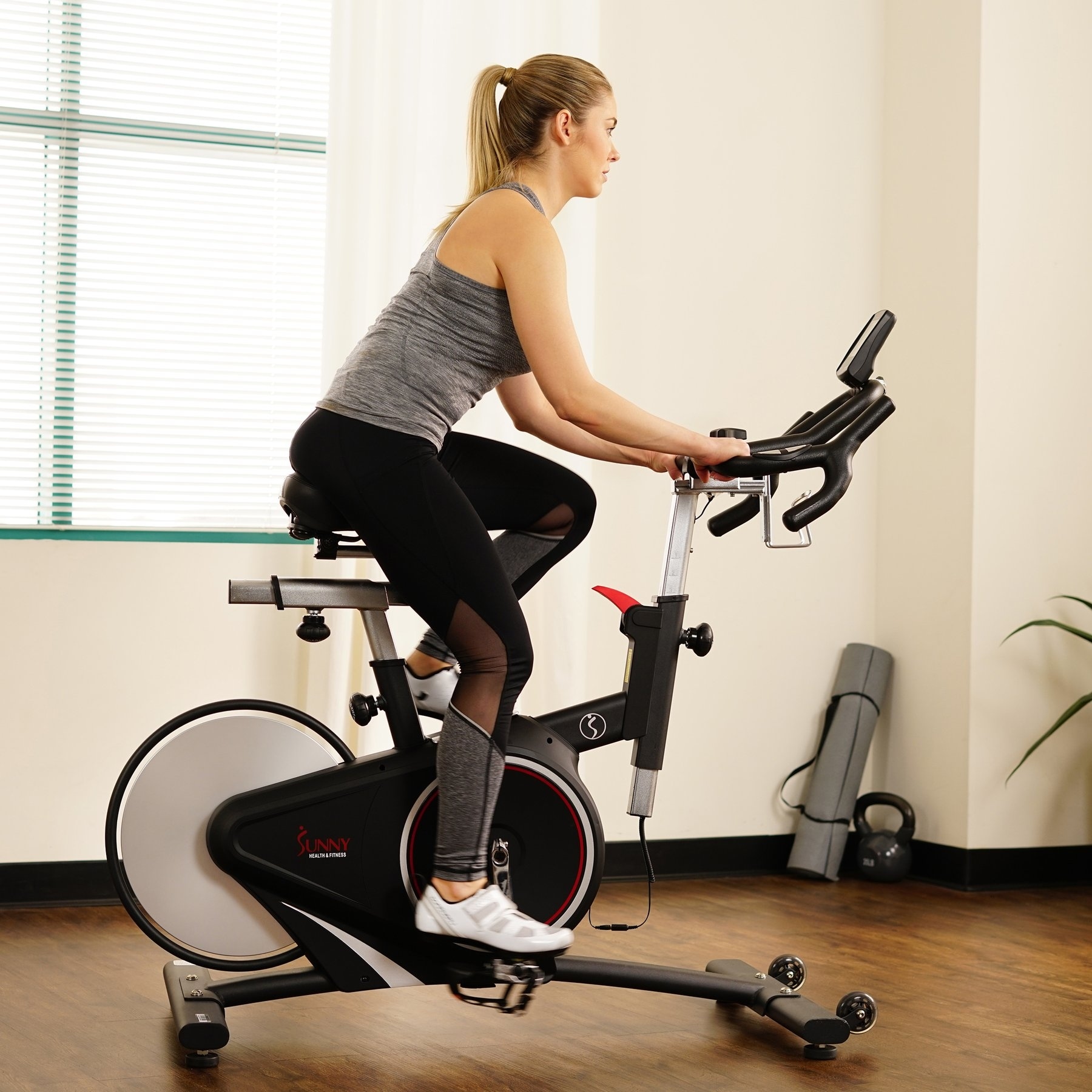 Sunny Health Fitness Magnetic Rear Belt Drive Indoor Cycling Bike With RPM Cadence Sensor SF B1709 Black
