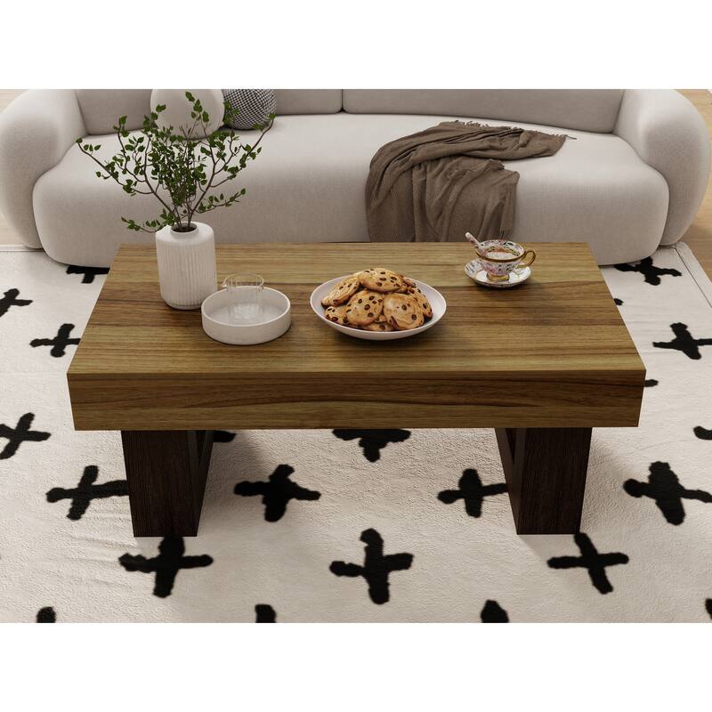 42 Inch Wood Rectangular Coffee Table, All MDF Farmhouse Accent Center Low Cocktail Tea Table with Sturdy Base