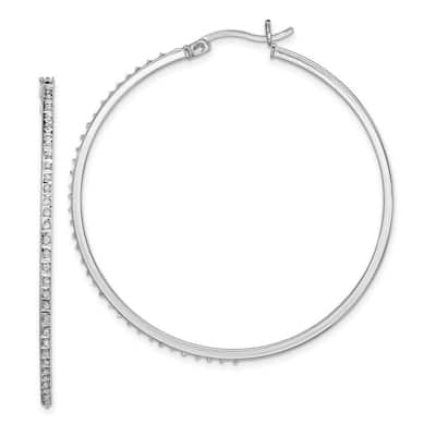 Curata Sterling Silver 47x1mm Diamond Accent Round Hinged Hoop Earrings