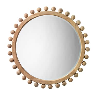 Mirror with Spherical Beads Accent and Wooden Frame, Brown