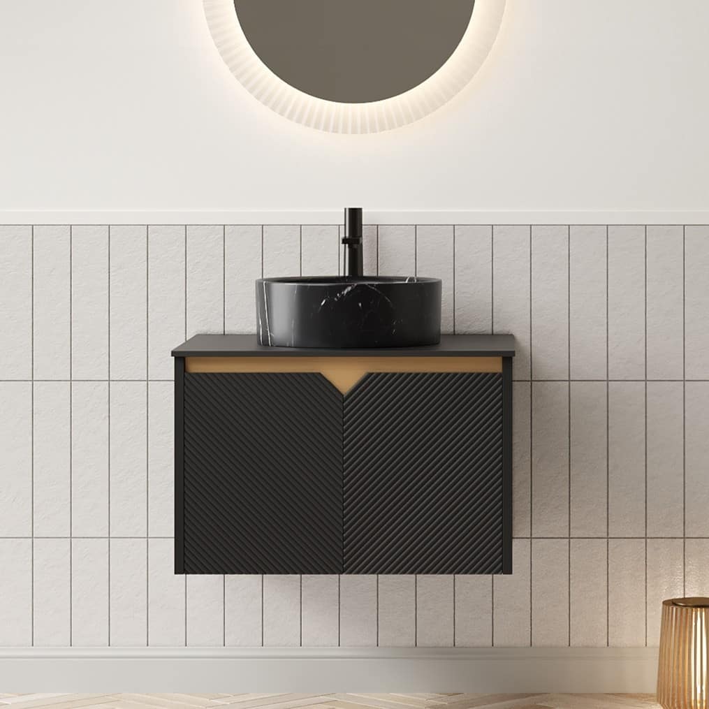 24" Bathroom Vanity & Sink, Wall-Mounted Floating Plywood Storage Cabinet, Twill Double Doors with Metal Trim