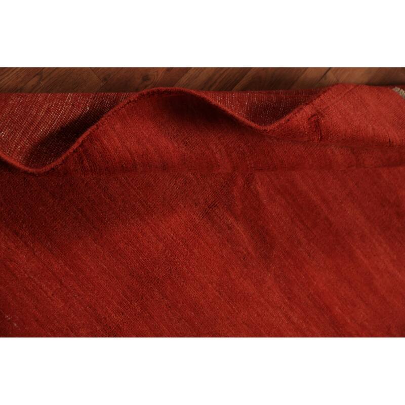 Gabbeh Modern Rug Hand-Knotted Red Solid Wool Carpet - 3'4" x 5'0"