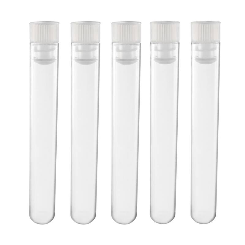 20 Pcs Centrifuge Test Tubes Round Bottom Polystyrene with White Cap 12 x 72mm - Clear