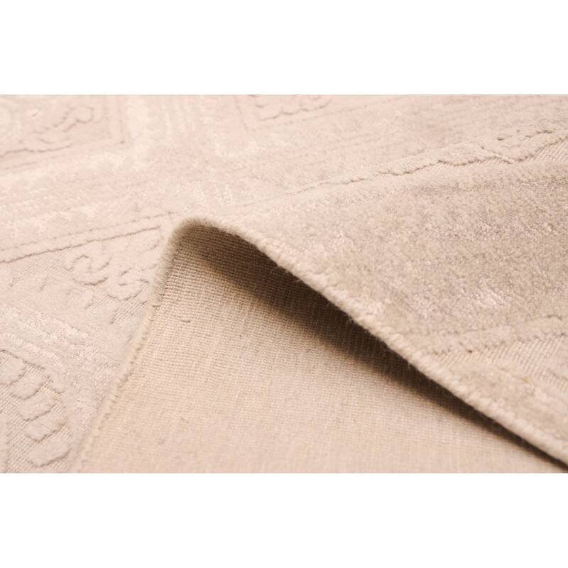 ECARPETGALLERY Hand Loomed Elysian Light Khaki Viscose, Wool Rug - 7'10 x 9'10