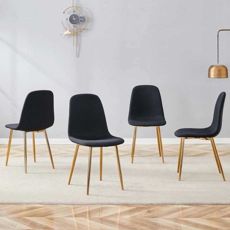 Set of 4 Luxury Dining Chairs – High-Resilience Linen-Cotton Upholstery with Sleek Metal Legs for Timeless Elegance‌