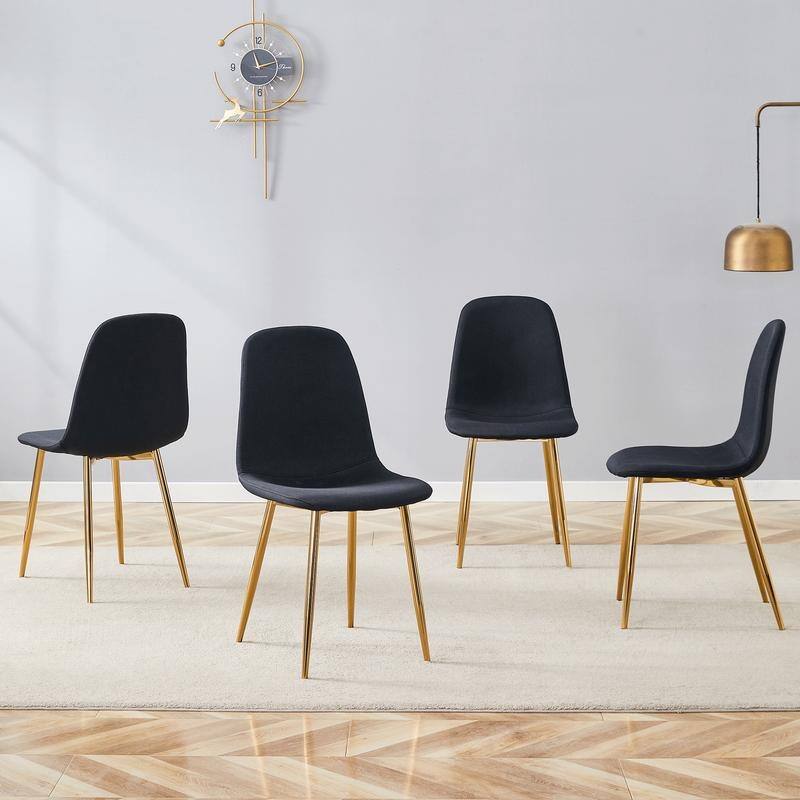 Set of 4 Modern Dining Chairs - Breathable Linen-Cotton Upholstery & Sturdy Integrated Metal Legs