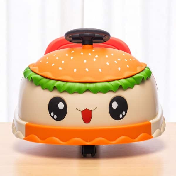 slide 2 of 12, 12V Kids Ride-On Hamburger Car with 360° Rotation, Bluetooth Music, One-Button Start, Power Display - Battery Powered Vehicle Yellow