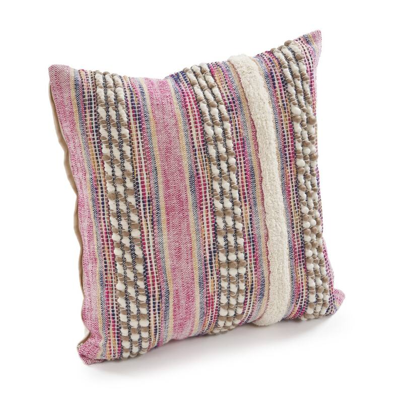 HomeRoots 18" X 18" Pink and Ivory Striped Cotton Blend Zippered Pillow