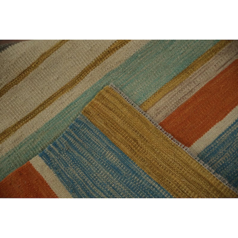 Hand Woven Oriental 100% Wool Carpet Southwestern Modern Multi-Colored Kilim Area Rug - 6' 11'' X 4' 2''