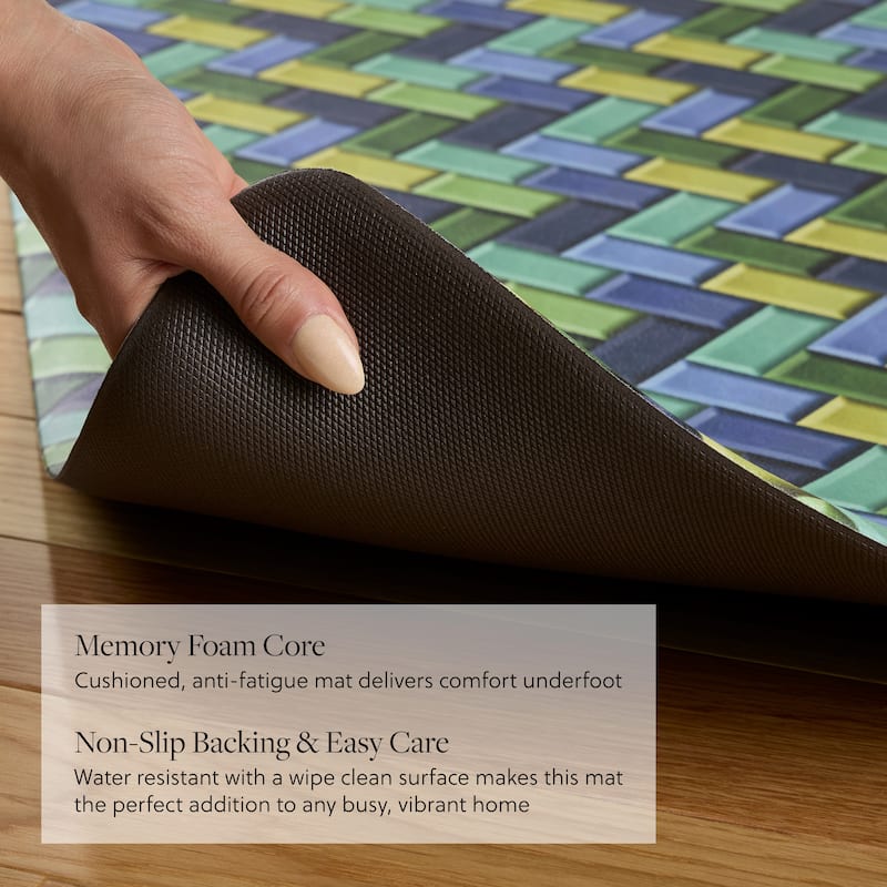 FIESTA Party Herringbone Tiles Modern Geo Anti-Fatigue Comfort Kitchen Mat, Non-Slip Floor Mat, Padded Standing Desk Mat