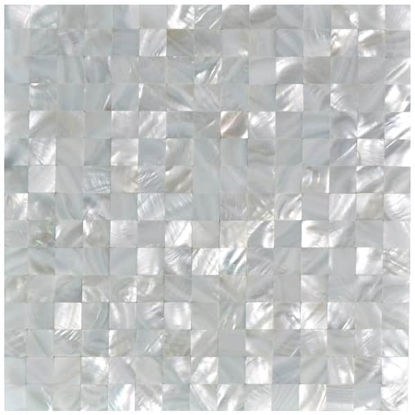 Art3d Rectangle White Seamless 12 in. x 12 in. Peel and Stick Mother of Peral Tile (1-Pack)