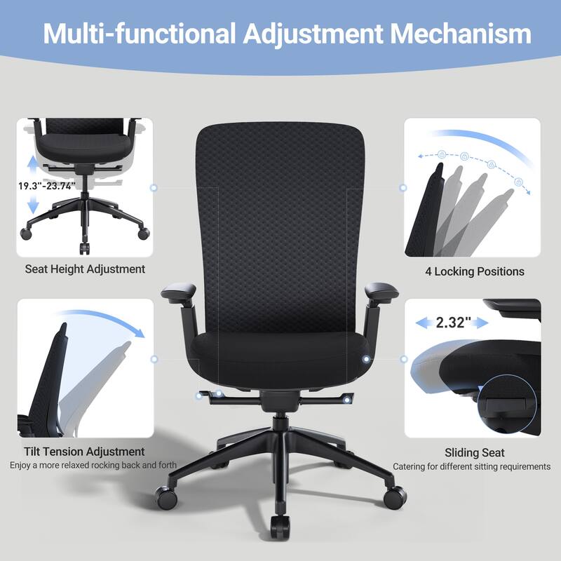 Ergonomic Office Chair, 4D Armrests, Seat Depth, Memory Foam, 300lbs, AirMesh Back
