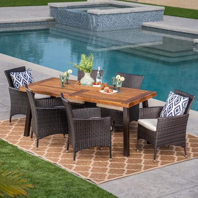 Tustin Outdoor 7-piece Wood/ Wicker Dining Set by Christopher Knight Home