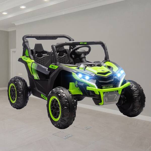 slide 2 of 17, 24V 7AH 2-Seater Kids Ride-On UTV, Electric Car with 4 Shock Absorbers, LED Lights, Music, and Horn for Ages 3-8聽