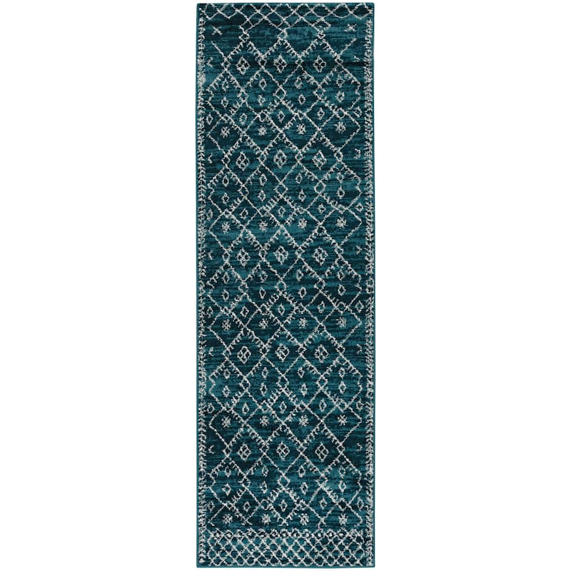 Carson Carrington Preika Distressed Tribal Area Rug - 2' x 7' Runner - Teal Blue