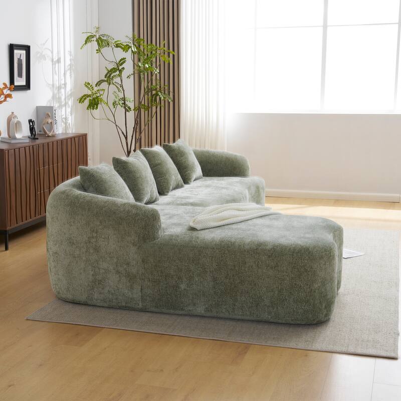 Full Compression L-Shape Chenille Sectional Sofa with Curved Chaise