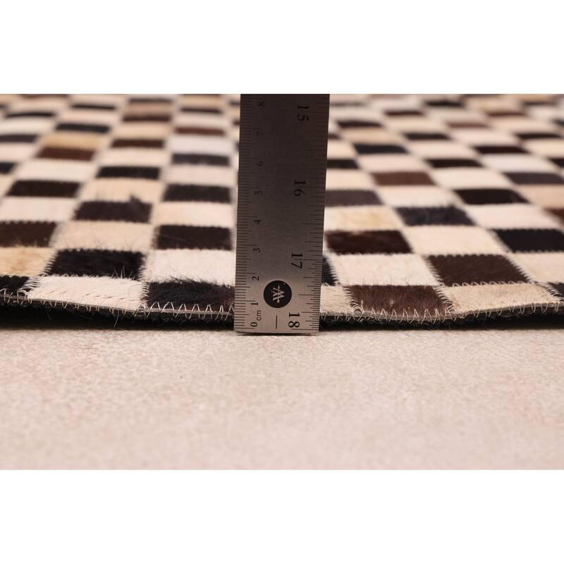 ECARPETGALLERY Handmade Cowhide Patchwork Brown, Cream Leather Rug - 8'1 x 10'0