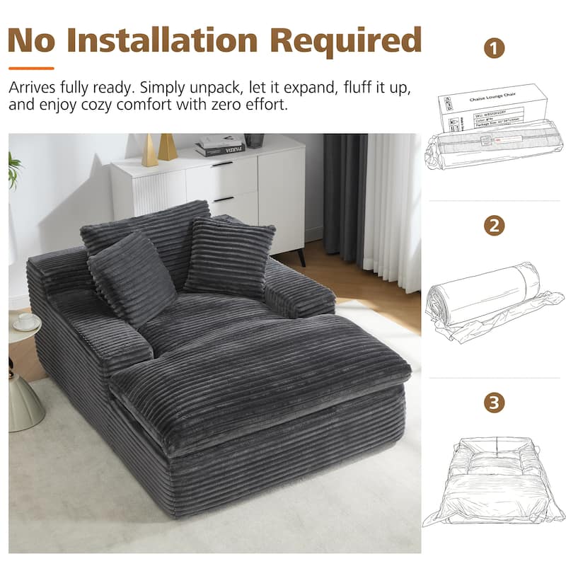 67" Upholstered Full Foam Chaise Lounge Chair Convertible Sofa Bed with Pillows, No Assembly Required