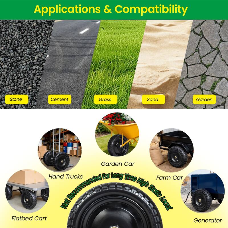 13 Inch Solid Rubber Tires 4.00-6 Flat Free Wheels with 5/8" Bearings 2.2" Offset Hub Replacement for Gorilla Cart (Set of 2)